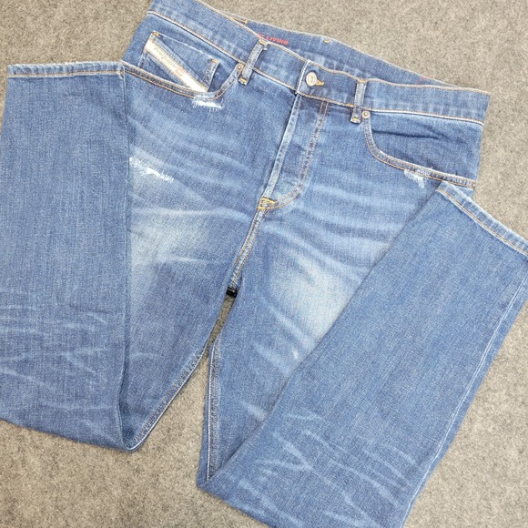 Diesel Jeans Mens 32 Blue Distressed Straight Leg Button Fly 2005 D Fining Y2K - Picture 1 of 13